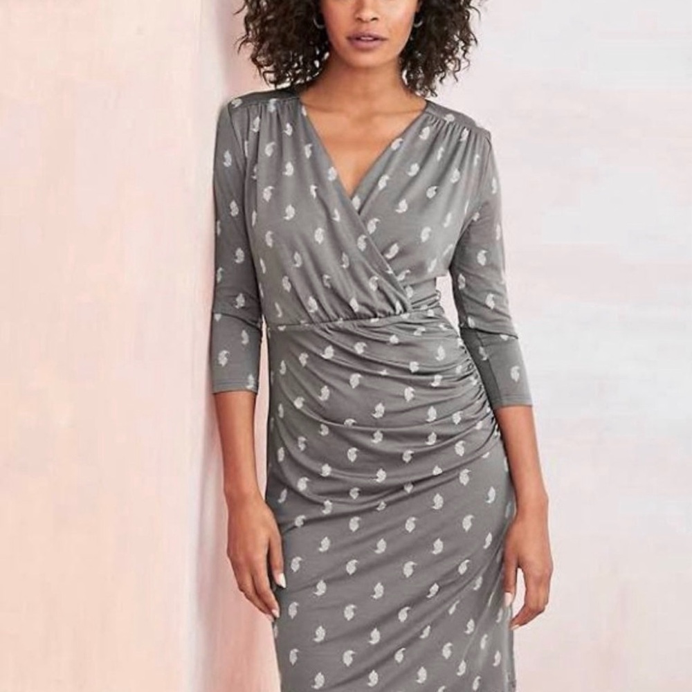 Garnet Hill Gray Patterned Long Sleeve Dress